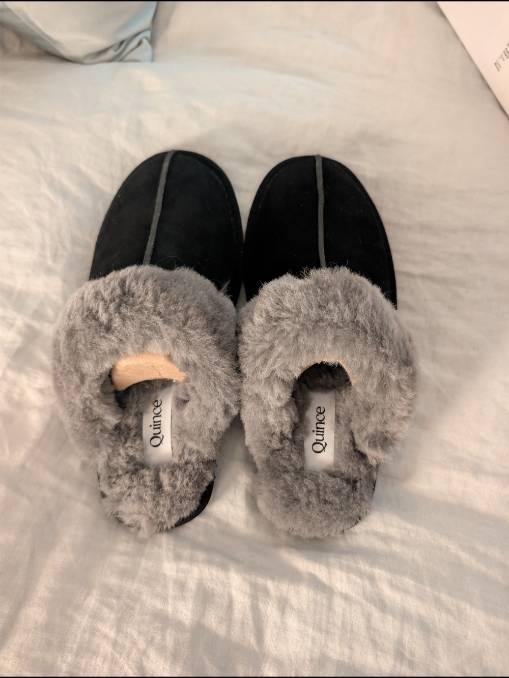 Quince NEW shearling Suede Slippers Black Gray Size 7